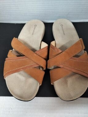Rockport Tan Suede Crisscross Slide Sandals